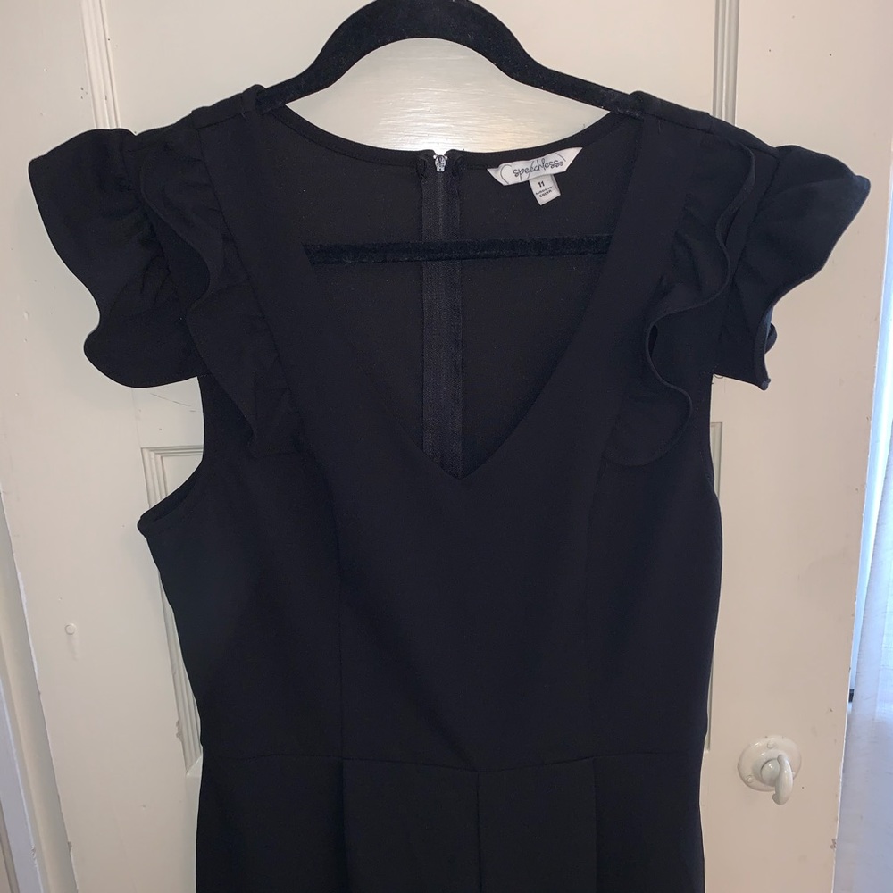 JUMPSUIT— black ruffles, tailored fit